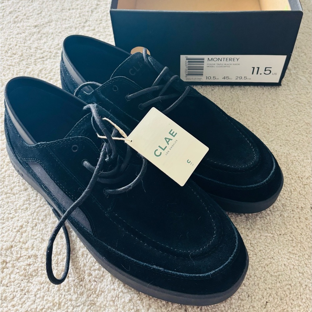 Clae Monterey Men's Black Suede Lace-Up Loafers